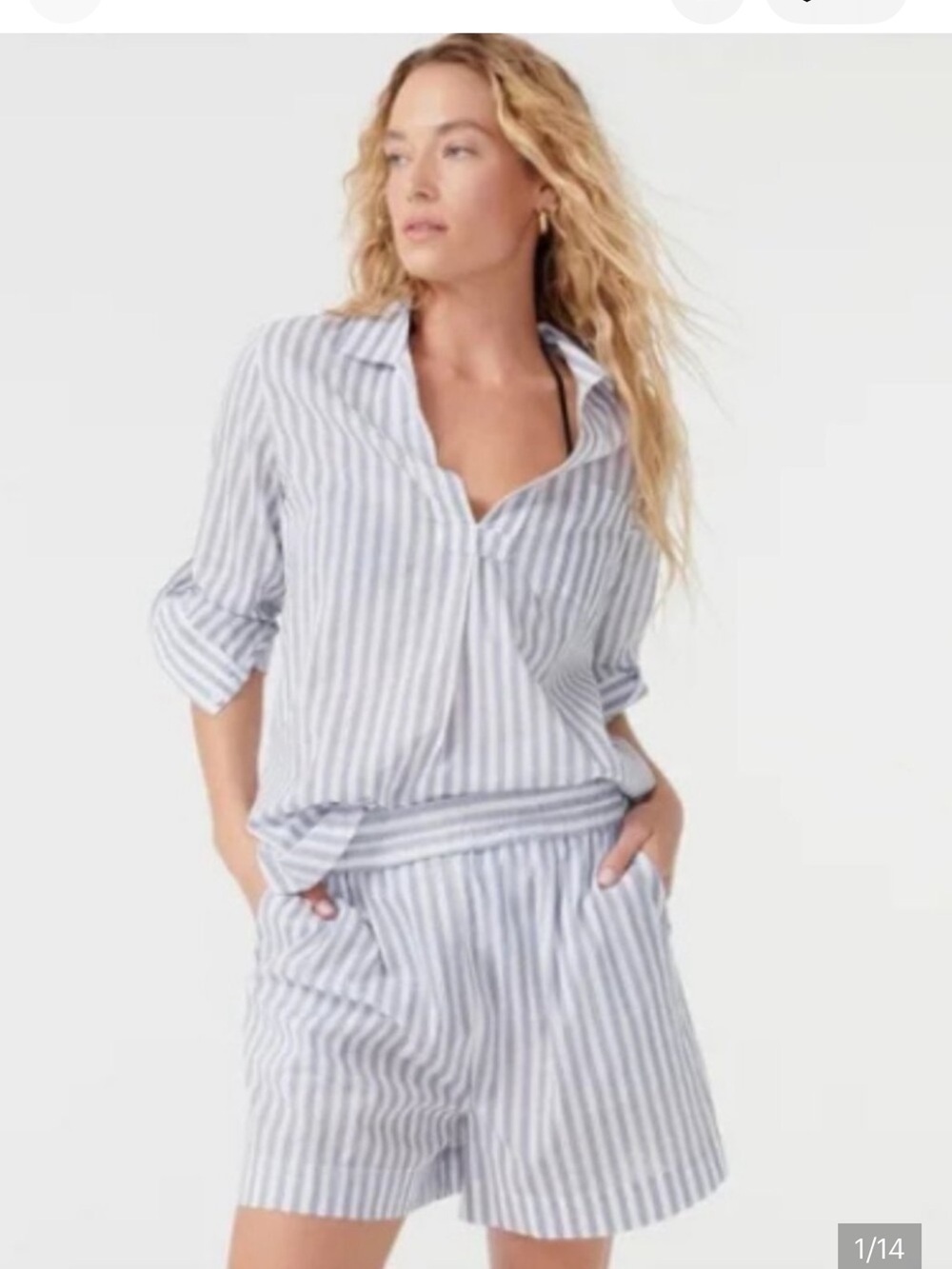 J. Crew NWOT Blue & White Cotton Voile Tunic Set in Stripe With Pockets - Picture 2 of 10